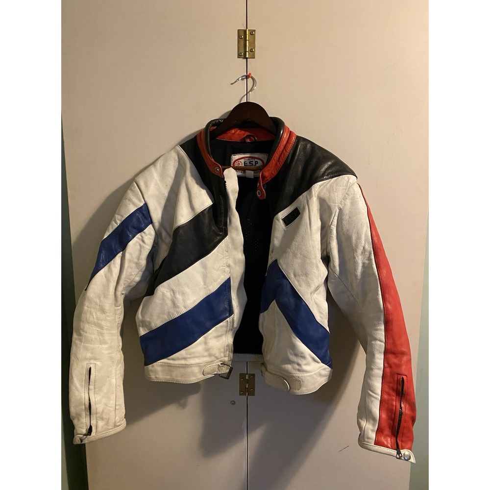 ESP Genuine Leather Motorcycle Jacket Vintage Racing Colorblock Mens Size 58 XL
